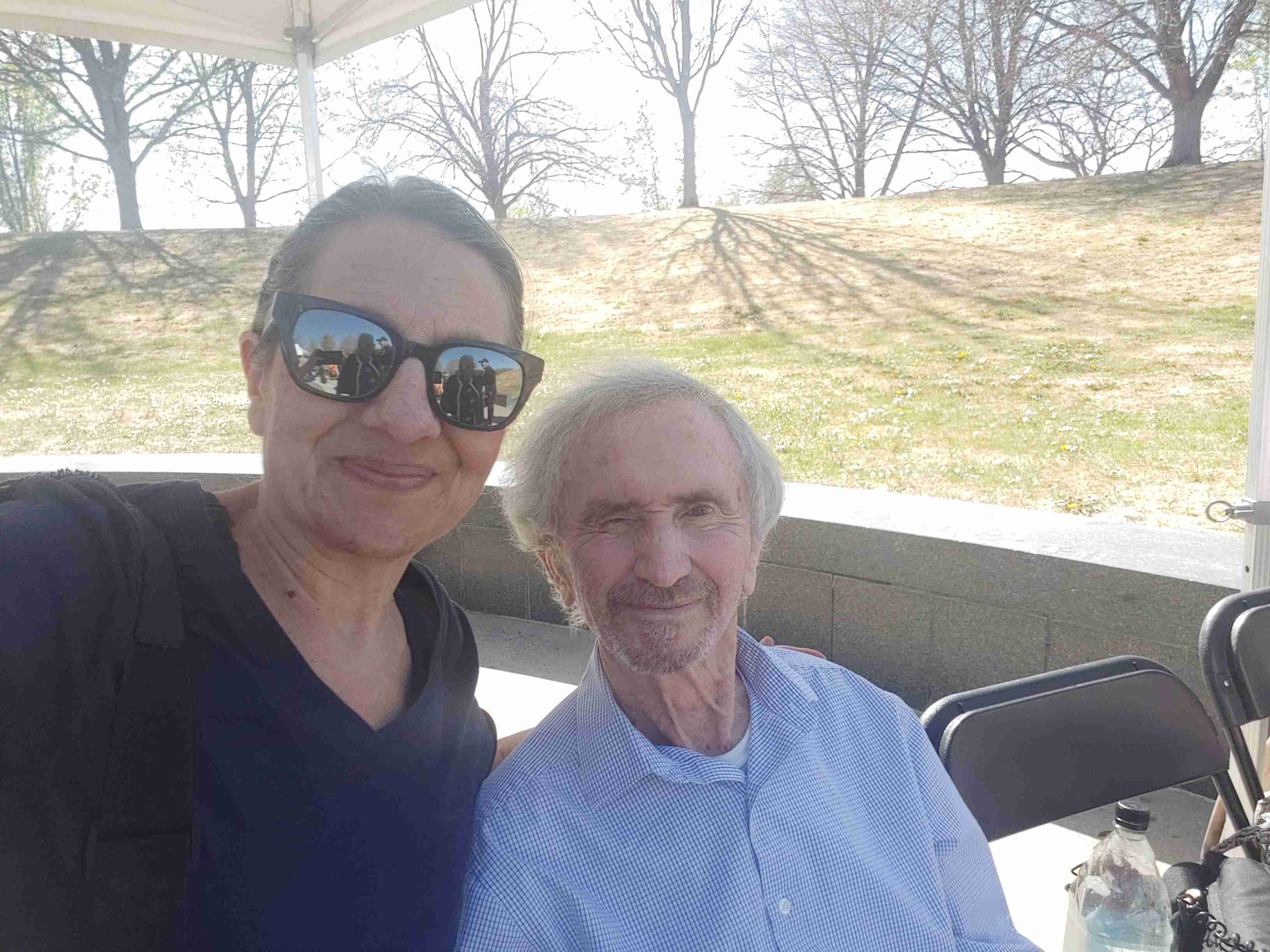 Holocaust survivor Asher Ben Basat with ASL interpreter Catherine David